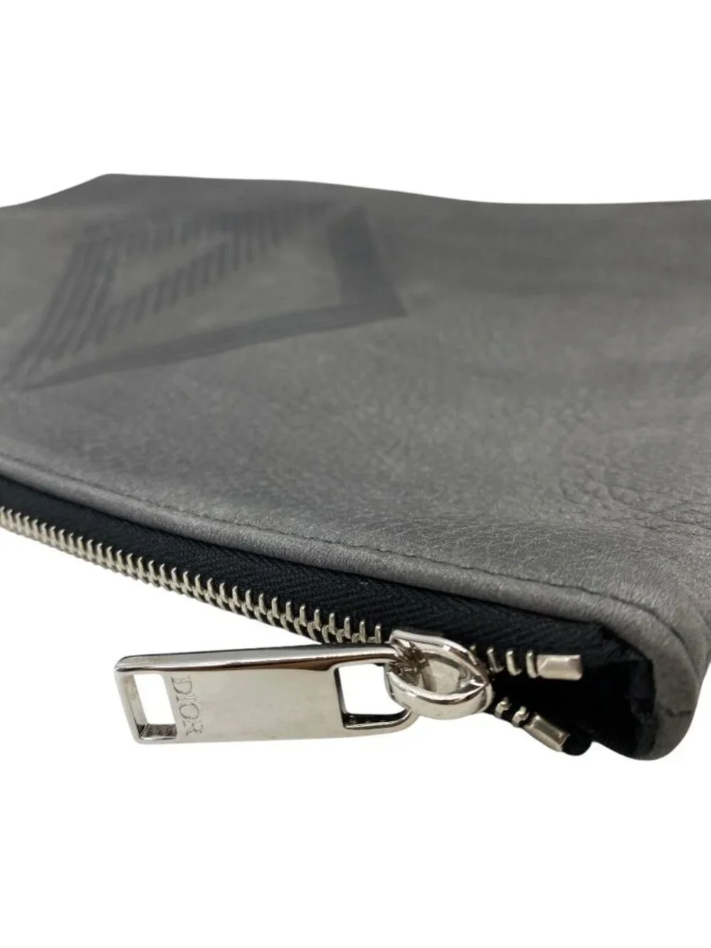 Dior Pouch Clutch Leather Gray Lightweight Capacity Crossbody